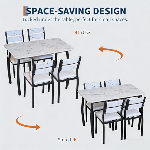 Dining Table Set for 4 Modern Kitchen Table and Chairs Set with Chamfered Edg...