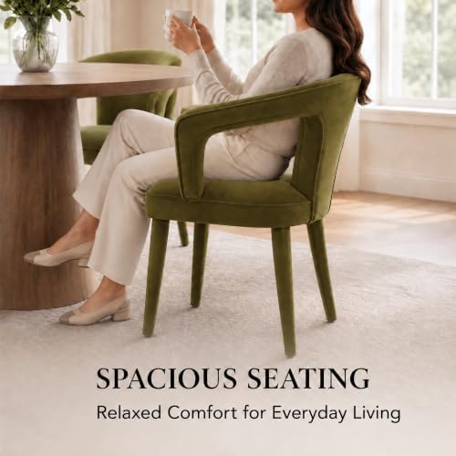Hyfirm Olive-Green Velvet Dining Chairs Set of 4, Modern Upholstered Solid Wo...