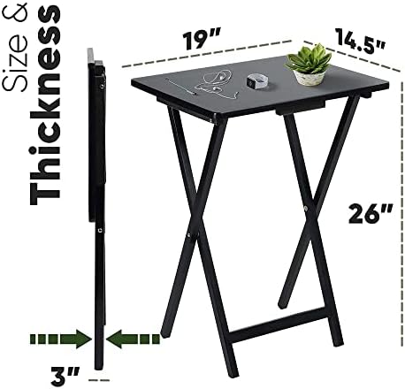 PJ Wood - Folding TV Tray Table Set of 2 - Black Collapsible Snack Tables | S...