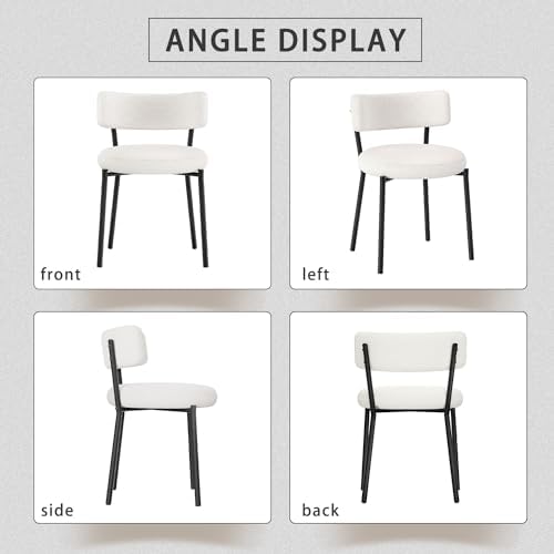 Boucle Dining Chairs Set of 6, Modern Round Upholstered Dining Chairs, Curved...