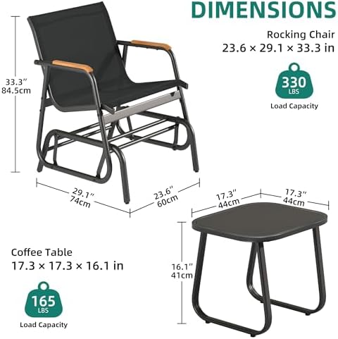 YITAHOME 3 Piece Patio Glider Set Textilene Gliders Outdoor Furniture Black |...