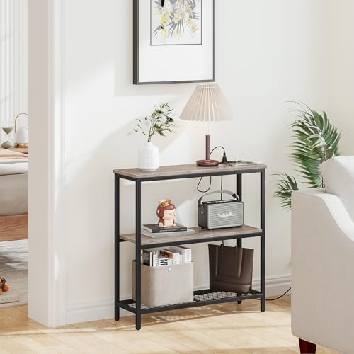 Snughome 3 Tier Narrow 29.5" Console Table with Power Outlets (Grey) | T...