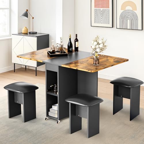 AWQM Folding Dining Table Set for 4, Storage Folding Table & Chair, Walnut