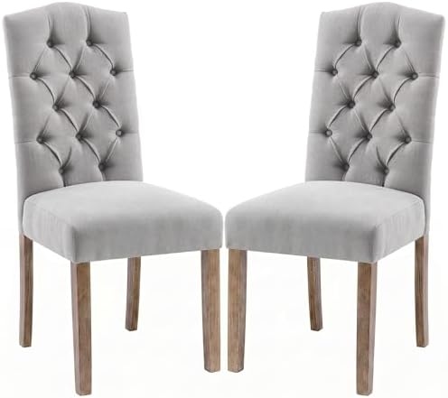 Tufted Dining Chair Fabric Button Upholstered Modern Kitchen Diner Set of 2