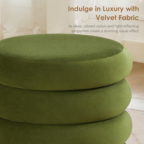 Flouki 19.5" Storage Ottoman Round, Vanity Stools for Bedroom, Velvet Po...