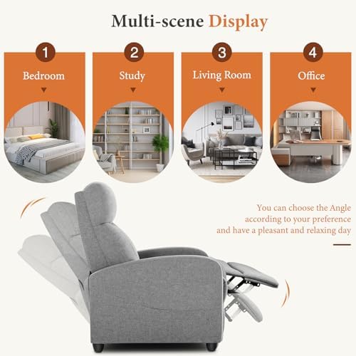 Sweetcrispy Recliner Chair Fabric Recliner Sofa No Massage, Home Theater Seat...