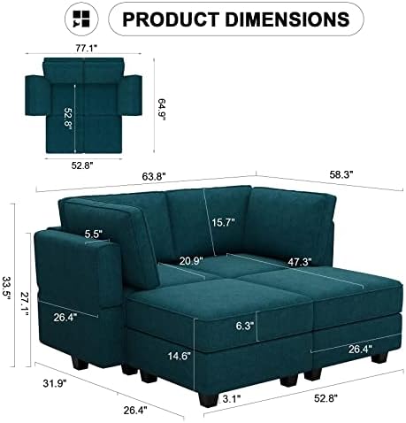 Bellfin Modular Sectional Sleeper Sofa Convertible Sofas with Storage Ottoman...