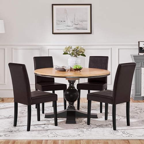 Yaheetech Dining Chairs Set of 4 Upholstered Kitchen Chairs Dark Brown | Faux...
