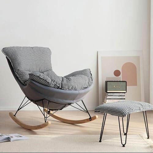 Comfortable Reclining Rocking Chair with Ottoman, Ergonomic High Lazy Sofa fo...