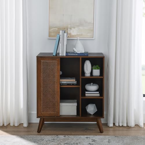 LKTART Mid Century Modern Small Rattan Sideboard Buffet Storage Cabinet