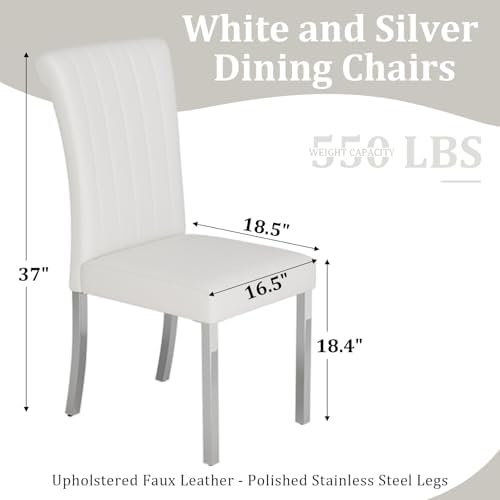 ACEDÉCOR Dining Chairs, White Leather Dining Chairs Set of 6, Upholstered Kit...