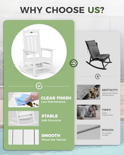 Outdoor Rocking Chair, HDPE Patio Rocking Chair, All Weather,White | Relax in...