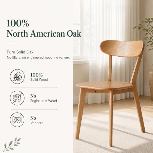 Dining Chairs, Kitchen Chairs, 100% Oak Solid Wood Modern Chair with Curved B...