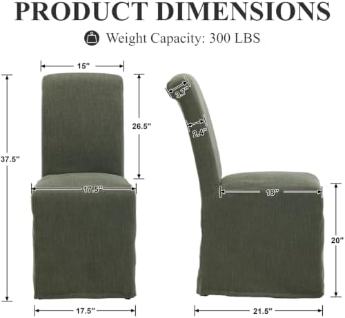 chairus Slipcovered Upholstered Parsons Dining Chairs Set of 2, Green