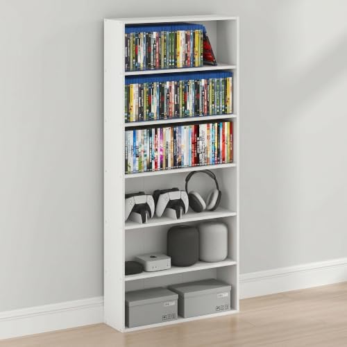 Furinno Basic DVD Shelf, 6-Tier Media Shelf, CD Rack, White