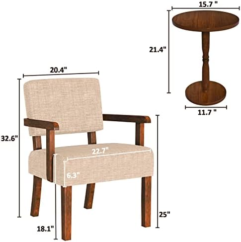 FAGAGA Accent Chairs Set of 2, 2 Solid Wood Armchairs with Side Table | Livin...