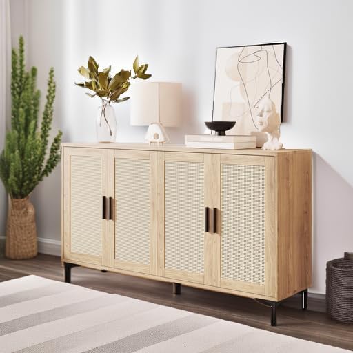 JASIWAY Buffet Cabinet with Storage, 48" Rattan Coffee Bar Cabinet Station