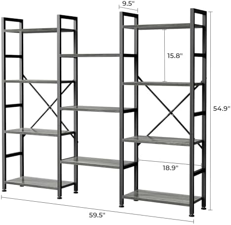 SUPERJARE Triple Bookshelf, Bookcase with 11 Open Display Shelves, Wide Book ...