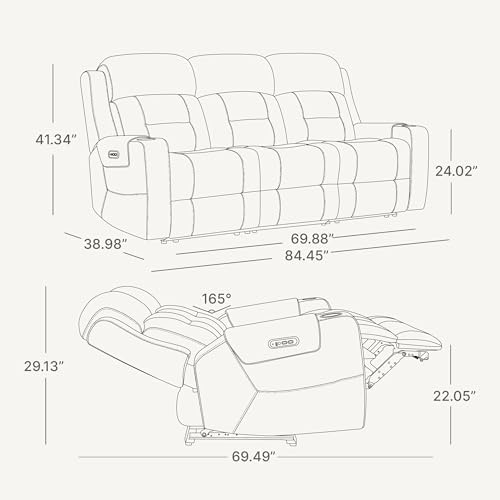 Watson & Whitely Genuine Leather Lay Flat Power Reclining Sofa, Brown | 3...