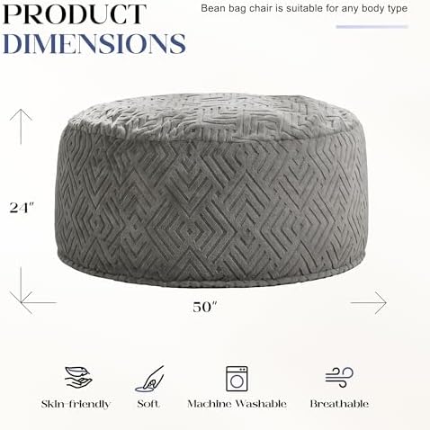 Hobestluk Bean Bag Chair Giant Beanbag Washable LivingRoom 5FT Grey Adult | M...