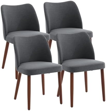 GarveeHome Linen Dining Chairs Set of 4 Upholstered Fabric Dining Chair with ...