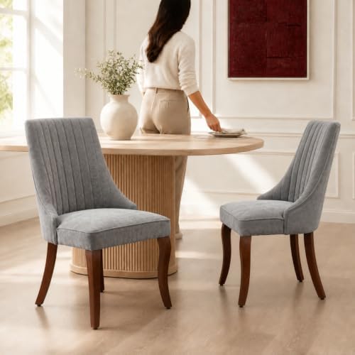 Mid Century Modern Dining Chairs Set of 4, Gray Upholstered Dining Chairs Set...