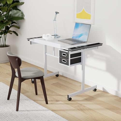 ZenStyle Glass Top Drafting Table with Storage, Adjustable Multifunctional Dr...