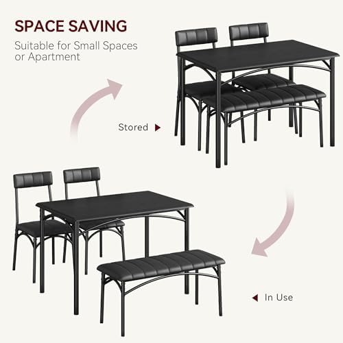 Garvee Dining Table Set for 4, Kitchen Table with Upholstered Bench and 2 Cha...