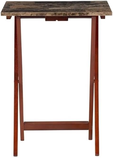 Riverbay Furniture 5 Piece TV Tray Table Set, Faux Marble Tops, Rubberwood an...
