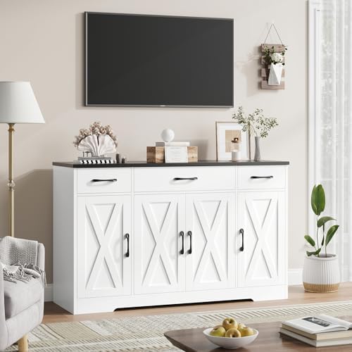HOSTACK Kitchen Buffet Sideboard Storage Cabinet, Coffee Bar Cabinet, White