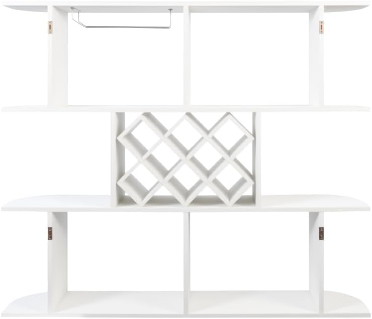 Rustic Large Wall Mounted 3-Tier Wine Rack with Wine Glass Holder, Multifunct...