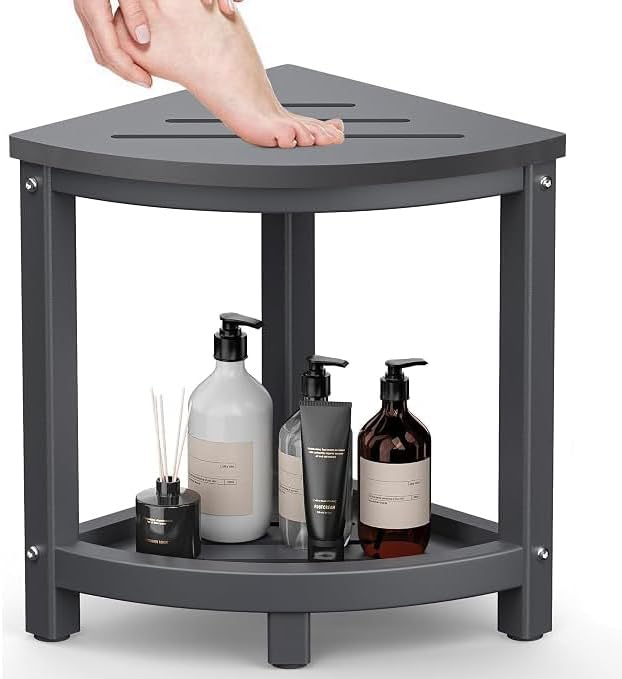 Shower Stool for Inside Shower Corner Shower bench with Storage Shelf Grey
