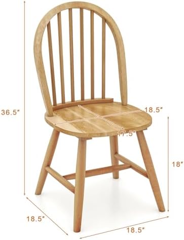 18" Oak Dining Chairs Set of 4, Wood Windsor Chair with Spindle Back for...