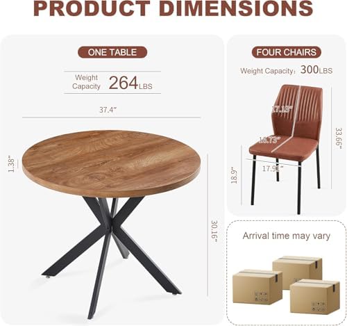 37" Round Dining Table Set for 4, Mid Century Modern Small Coffee Set fo...