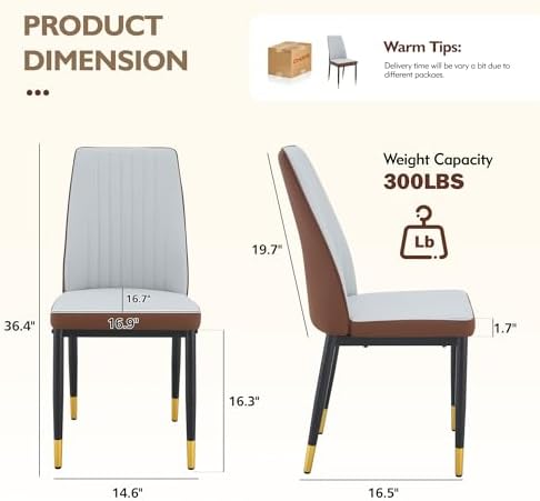 Dining Room Chairs Set of 6, Leather Two-Tone Leather Upholstery Kitchen Chai...