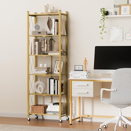 ALANNG 73.6 Inch Folding Bookshelf, 6 Tier Metal Bookcase and Bookshelves