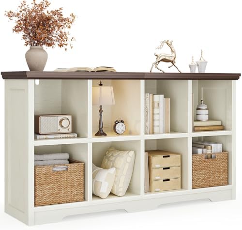 OffiGo 8 Cube Organizer Bookcase, Cube Shelf with Storage, Walnut + White