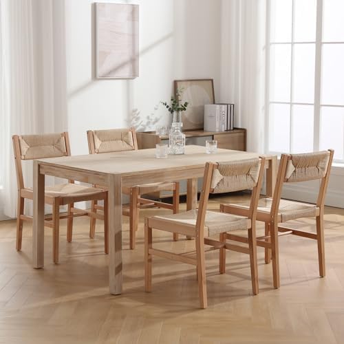 BESTANO Woven Rattan Dining Chairs Set of 4, Farmhouse Wicker Boho Dining Cha...