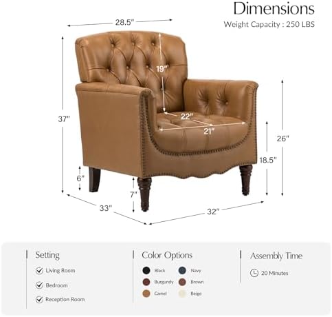 HULALA HOME Mid Century Modern Genuine Leather Accent Chair Set of 2, Camel |...
