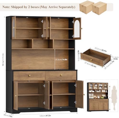 FINETONES 71" Pantry Cabinet, Tall Kitchen Pantry with Charging Station ...