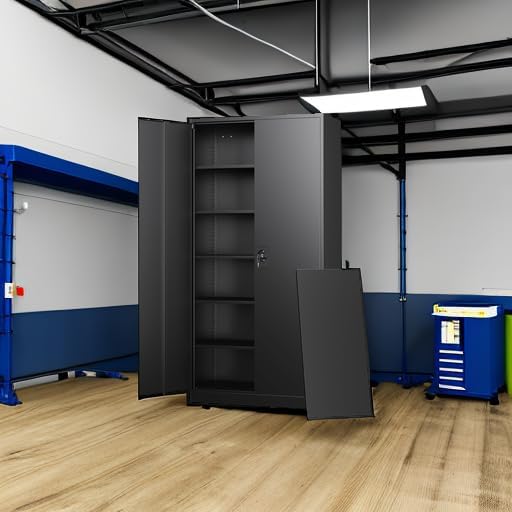 Letaya Metal Garage Storage Cabinets with Lock Door and Adjustable Shelves, S...