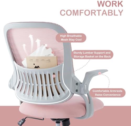 Office Ergonomic Desk Chair, Mesh Comfy Computer Work Chair with Armrests, Ro...