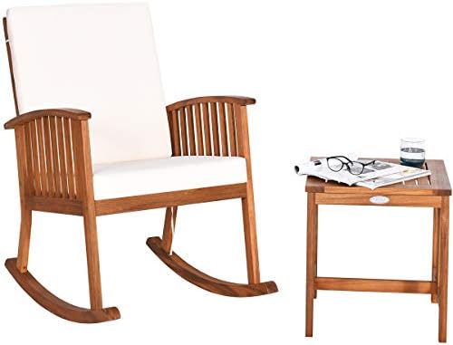 Tangkula Patio Rocking Chair with Table, Soft Cushions of Detachable Cover