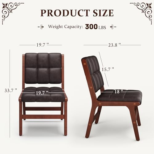 Furniliving Oak Wooden Dining Chairs Set of 2, Mid-Century Modern Leather Uph...
