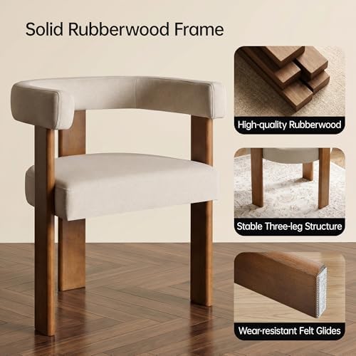Usaint Wooden Barrel Dining Chairs Set of 4 with Walnut Wood Legs and Arm