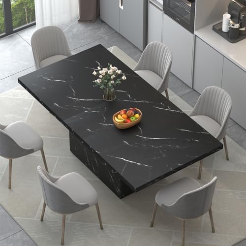 HSH 71" Black Faux Marble Dining Table for 6-8, Rectangle Dining Room Table