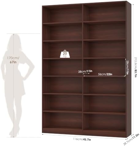 FACBOTALL 83.7" Tall Bookshelf Bookcase, 7-Tier Double Bookshelves, Cherry