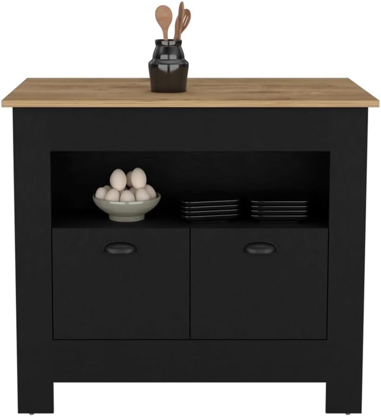Kitchen Island Geneva Black Macadamia with Multicolor | Spacious 40.5" x...