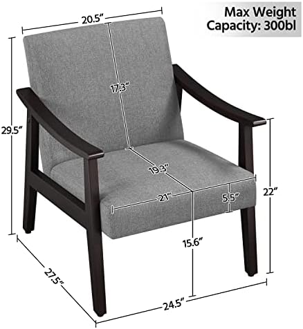 Yaheetech Accent Chairs Set of 2, Mid-Century Linen Fabric, Dark Gray