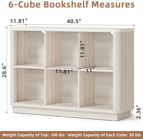 Joaxswe 6 Cube Bookcase, 40" Wide Horizontal 2-Tier Book Shelf w/Curved ...